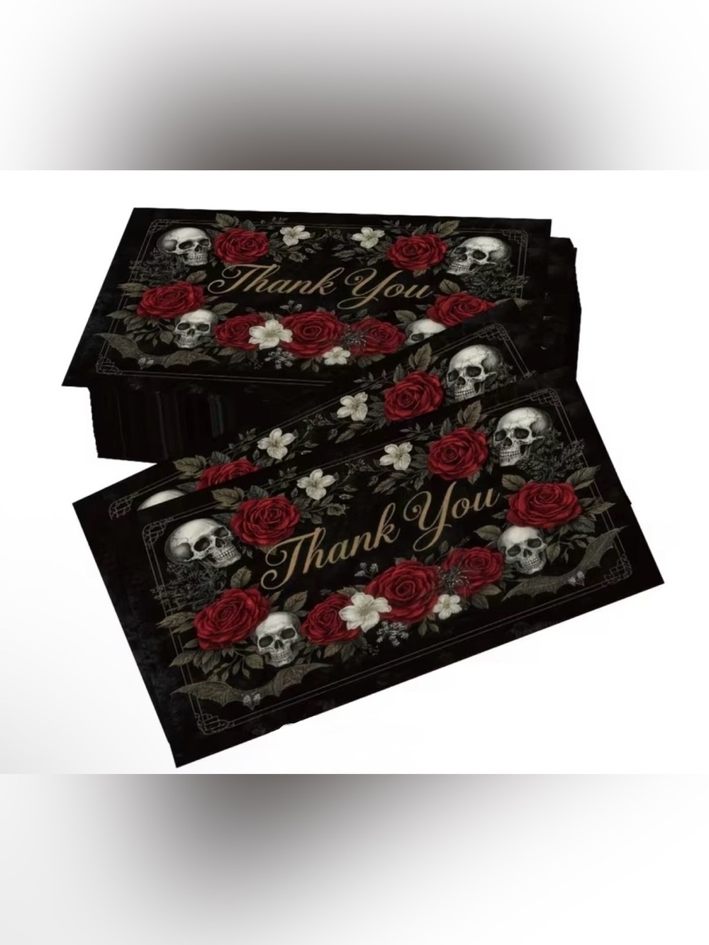 Gothic Skull & Red Rose 'Thank You' Cards - 60 Pcs